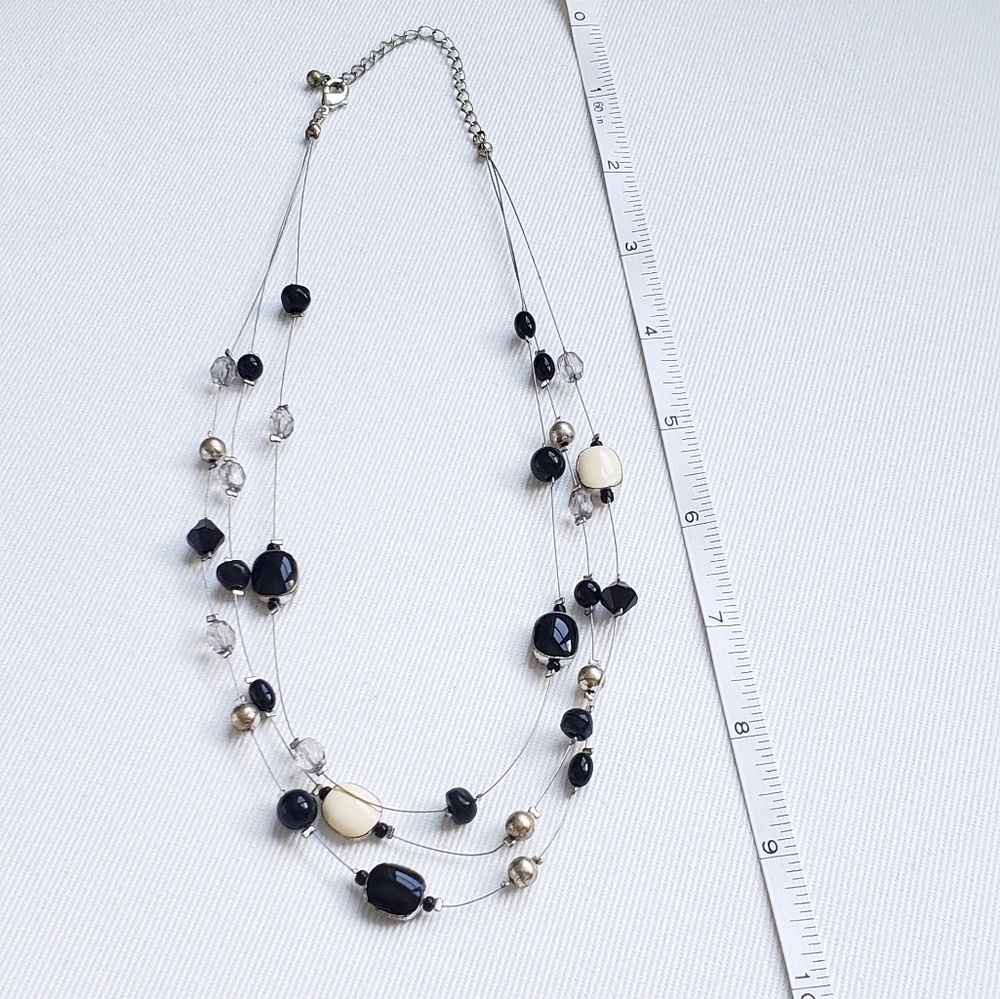 Black and Silver Beaded Strand Necklace